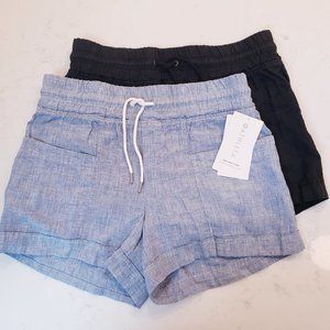2 pairs athleta cabo linen shorts chambray/black size 8